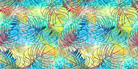 Monstera tropical leaf vector illustration. Vector banner. Seamless Pattern. Stock Illustration