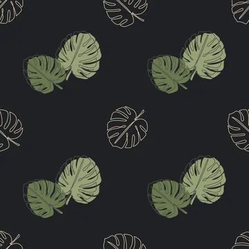 Monstera tropical leaves seamless pattern Stock Illustration