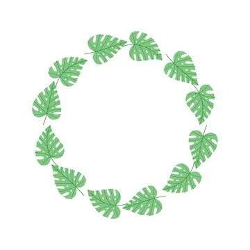 Monstera wreath vector flat botanical frame circle leaf border invitation design 스톡 일러스트