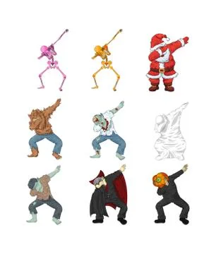 Monsters dancing dab step Stock Illustration