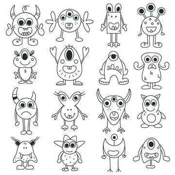 Monsters doodle set Ilustración de archivo