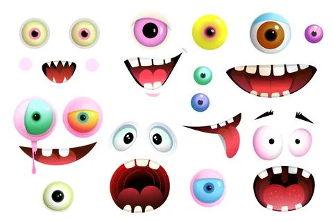 Monsters Eyes and Mouth Smiling Collection Stock Illustration