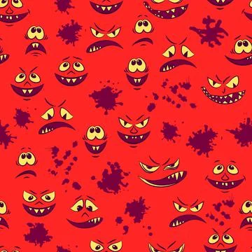 Monsters Faces Seamless Stock Illustration