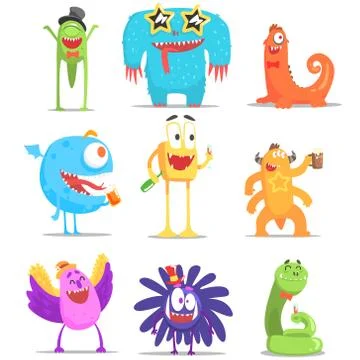 Monsters Having Fun At The Party Stock Illustration
