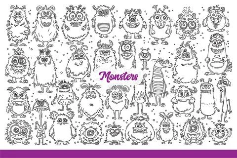 Monsters with scary and funny faces came to life on night halloween, october 31 Stock Illustration