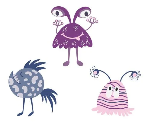 Monsters set. Aliens. Cute space monsters for kids and toys. Funny bright cha Stock Illustration
