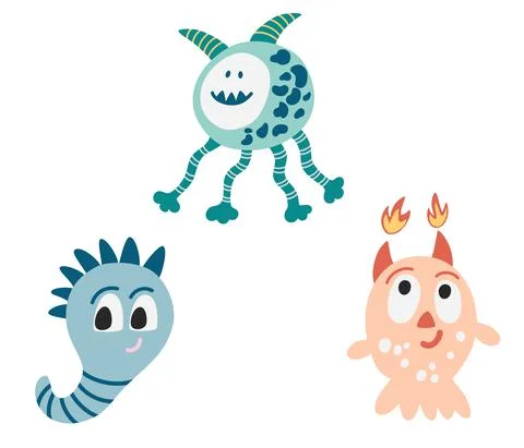 Monsters set. Aliens. Cute space monsters for kids and toys. Funny bright cha Stock Illustration