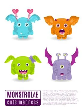 Monsters vector set. Cute cartoon monsters Иллюстрация