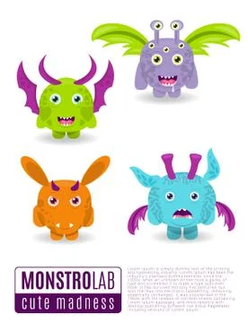Monsters vector set. Cute cartoon monsters Иллюстрация