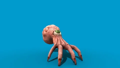 Monstrous Hand Brain Eye Attack Blue Screen 3D Rendering Animation Video stock 87295511