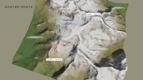 Mont blanc gouter route 3d terrain route map seamless loop Stock Footage 341853088