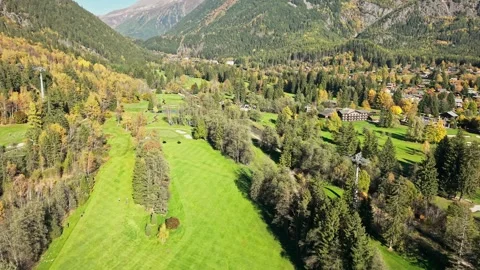 Mont-Blanc Mountain Golf Course in Chamonix, French Alps Stock Footage 319969474