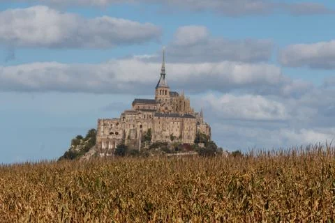 Mont Saint-Michel and field of corn Stock Photos