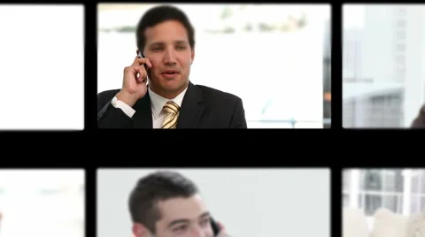 Montage of business people having phone discussion Stock Footage
