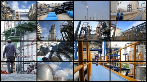 Montage collection of Oil and chemical refinery industrial plant Stock Footage