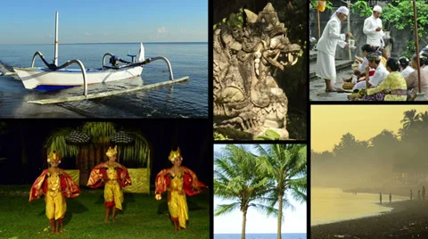 Montage of different clips with typical views and music of Bali, Indonesia Stock Footage 37138266