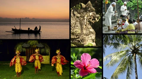Montage of different clips with typical views and music of Bali, Indonesia Stock Footage 37138329