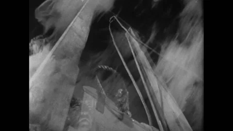 Montage of ghostly faces moving through guillotine Stock Footage 260257491