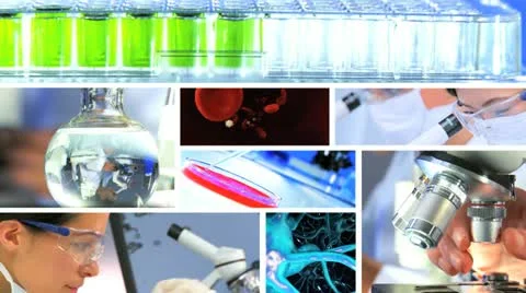 Montage Medical Research Lab Equipment 3D Graphics Stock Footage