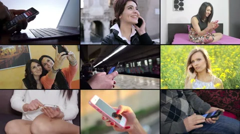 Montage: people using smartphone in multi screen footage Stock Footage 51417673