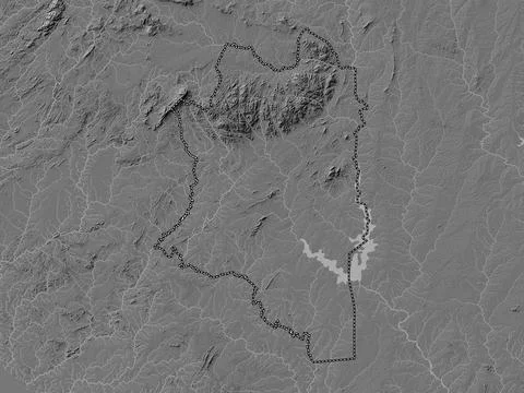 Montagnes, Cote d'Ivoire. Bilevel elevation map with lakes and rivers Illustrazione stock