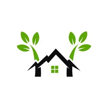 Montain House Tree Vector Logo Design Stock Illustration