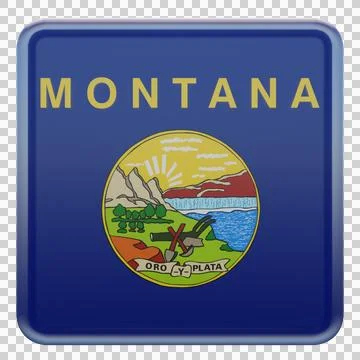 Montana 3d illustration flag on pole. Wood flagpole Stock Illustration