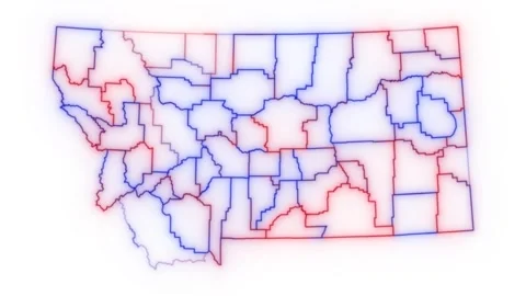 Montana county map red blue election outline white background seamless loop Video stock 343867881