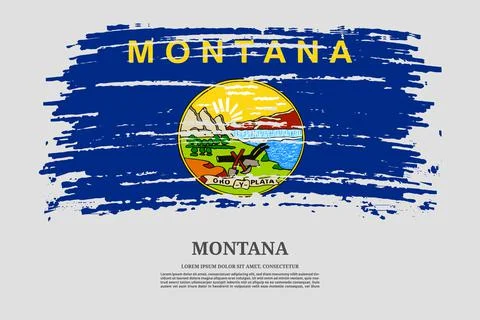 Montana flag with brush stroke effect and information text poster, vector Illustrazione stock