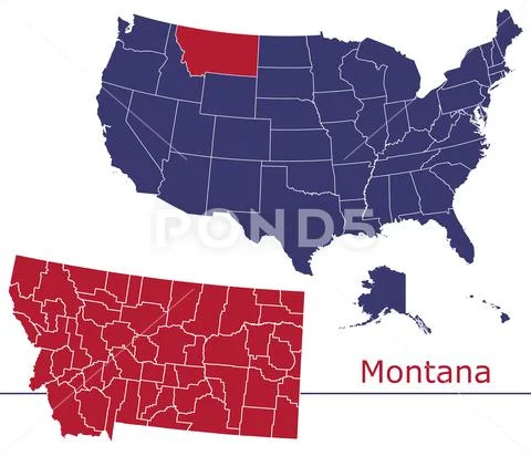 Montana map counties vector with USA map: Royalty Free #130006926