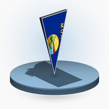 Montana map in round isometric style with triangular 3D flag of US State Mo.. Stock Illustration