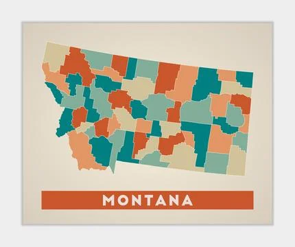 Montana poster. Map of the us state with colorful regions. Shape of Montana.. イラスト素材