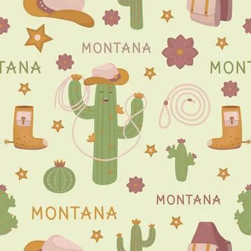 Montana seamless pattern in boho style Stock Illustration