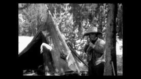 Montana setting up the camp kitchen 1935 B-W 動画素材 12735934