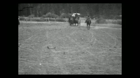 Montana stagecoach arriving 1935 B-W Stock Footage