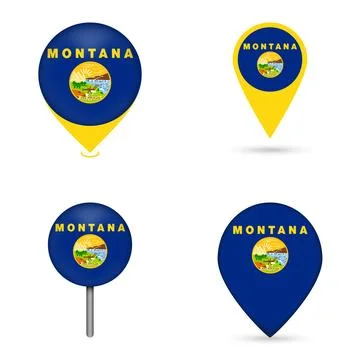 Montana State Flag Map Pin Icons Set Collection Stock Illustration