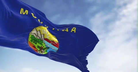 Montana state flag waving the wind on a clear day Stock Footage 250779044