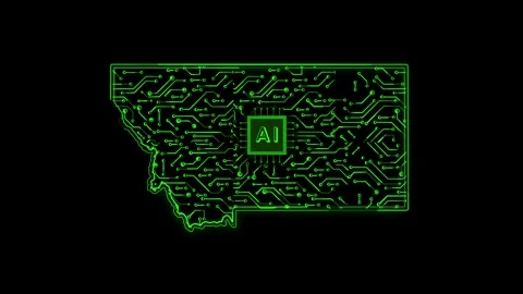 Montana State Map AI Chipset Technology Opener Stock Footage 337093099