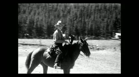 Montana testing the mount and saddle 1935 B-W 動画素材 12736451