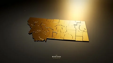 Montana USA 3D state map in gold style Stock Footage 341172039