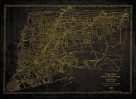 Montclair New Jersey Historic Map Black And Gold Montclair, Glen Ridge and .. Stock Illustration
