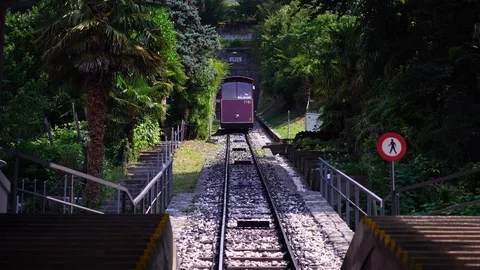 Monte Bre funicular train Funicolare Cassarate railway Lugano Ticino Switzerland Stock Footage 125112084