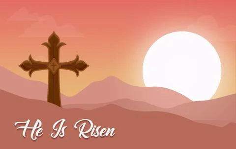 Monte calvario scene with he is risen phrase Illustrazione stock