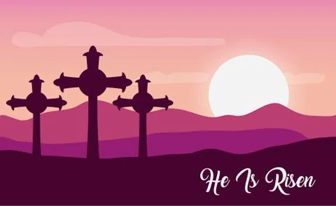 Monte calvario scene with he is risen phrase Illustrazione stock