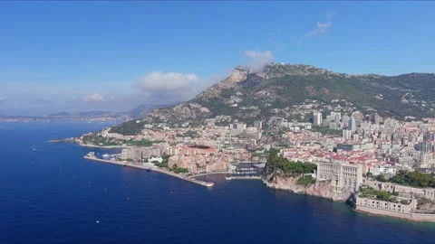 Monte Carlo, Monaco: Aerial view of famous city towering over Mediterranean Sea Vídeo Stock 157680168