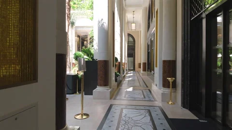 Monte Carlo, Monaco - August 18, 2026: A columned walkway with mosaic tile Stock Footage 344847169