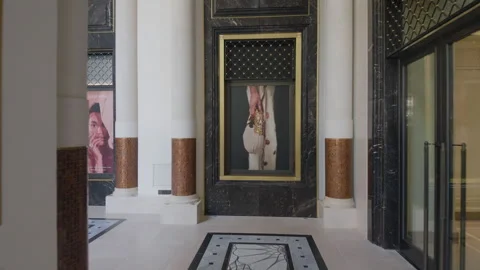 Monte Carlo, Monaco - August 18, 2026: An elegant hotel corridor with patterned Video stock 344847777