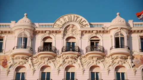Monte Carlo, Monaco - October 14, 2024: Close up of the facade of Hotel de Paris Stock Footage 295614246