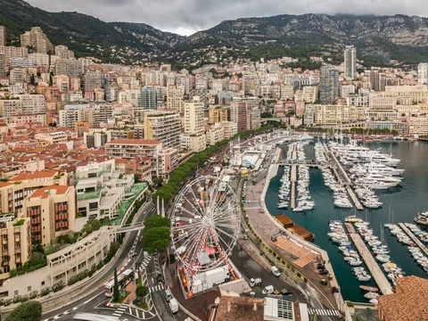 Monte Carlo, Monaco. Panoramic view. City skyline. Port Hercules. Stock Footage 84459031