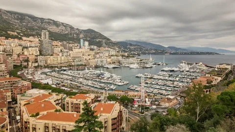 Monte Carlo, Monaco. Panoramic view. Clouds move across the sky. Stock Footage 84466104